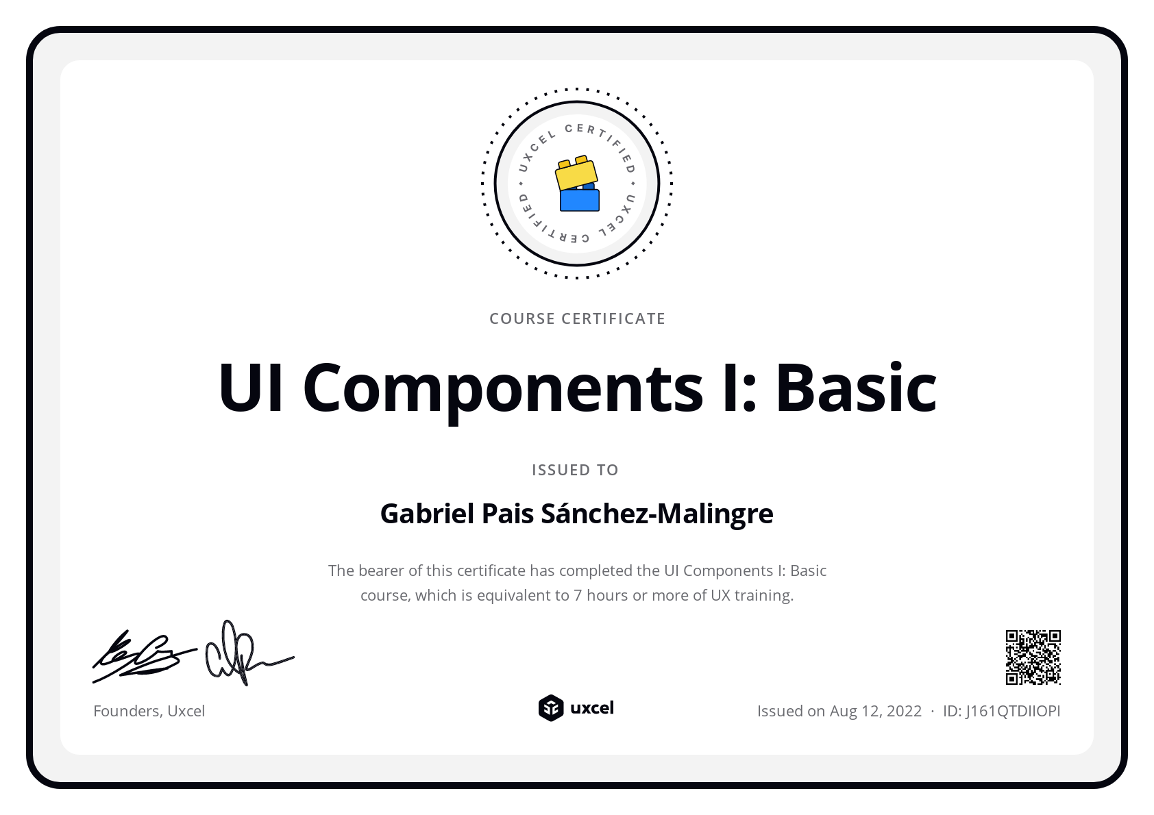 Gabriel Pais Sánchez-Malingre's certificate